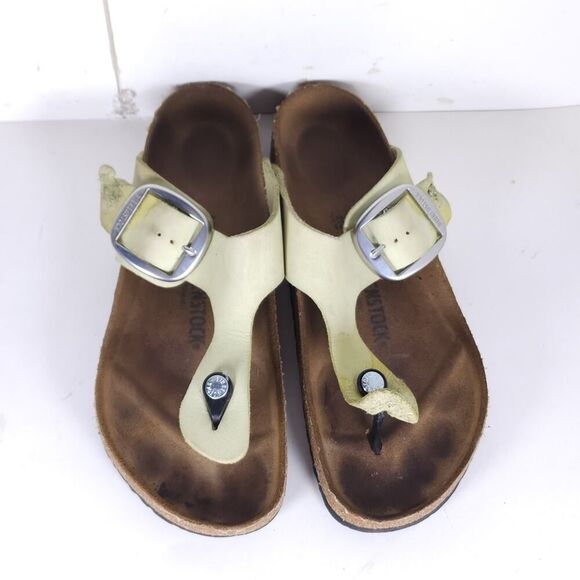 Birkenstock Women's Gizeh Big Buckle EU42 US11 Nubuck Faded Lime Thong Sandals - Picture 4 of 16